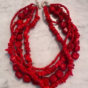 LUCAS ROBERT Red Coral Necklace Sterling Silver Bamboo Toggle Clasp